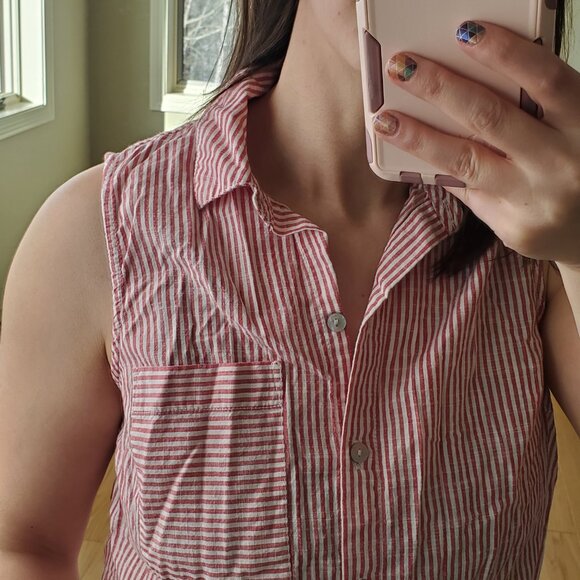 Faded Glory red and white striped button down collared tank top - Picture 2 of 5
